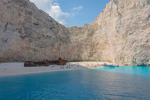 Sunken ship Bay on the island of Zakynthos (Greece). Stock photo