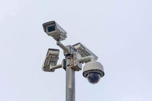 Russia, Bryansk-11/10/2018: video Cameras on a pole. Stock photo.