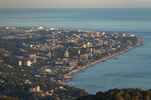 Aerial view of the urban landscape of Sochi, Russia. View from a height to one of the areas of the Russian resort town.