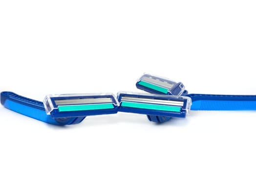 Blue men razor. Studio shot isolated on white background.