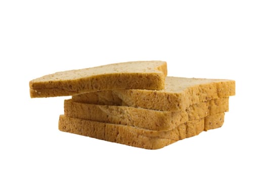 Whole wheat bread stack on isolated white background.