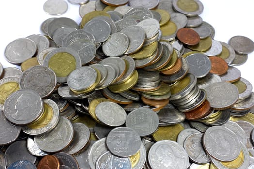 Thai Baht coins. Studio shot isolated on white background.