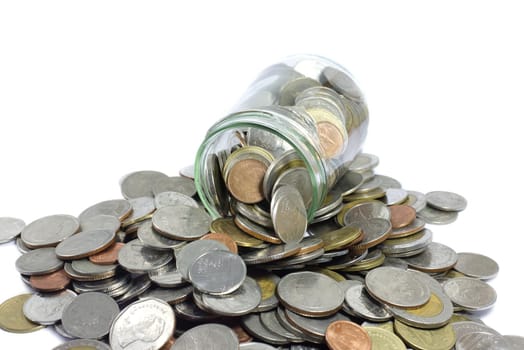 Thai Baht coins. Studio shot isolated on white background.