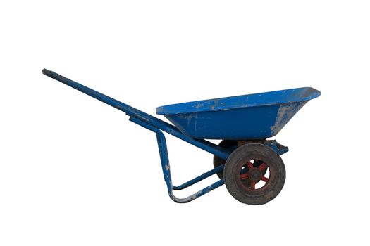 Blue wheelbarrow isolated on white background