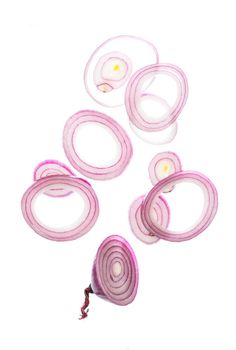 Red onion rings isolated on the white