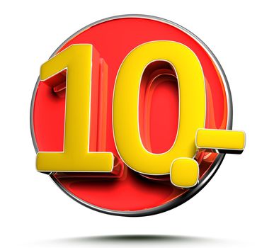 Number 10 price tag isolated on white background 3D illustration with clipping path.