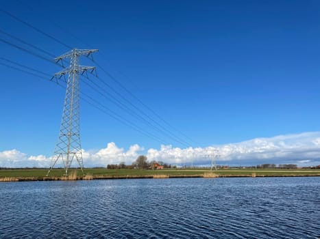 Power line next to the Prinses Margriet canal in Friesland The Netherlands