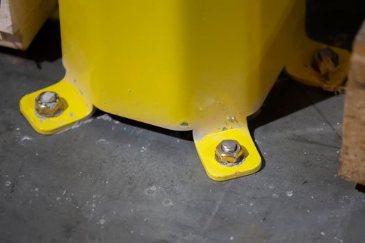 Metal joints of warehouse shelves.