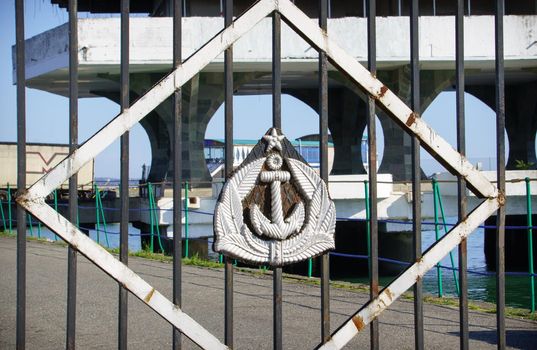 Sukhumi, Abkhazia - March 26, 2014: The gate of the sea station overlooking the building.