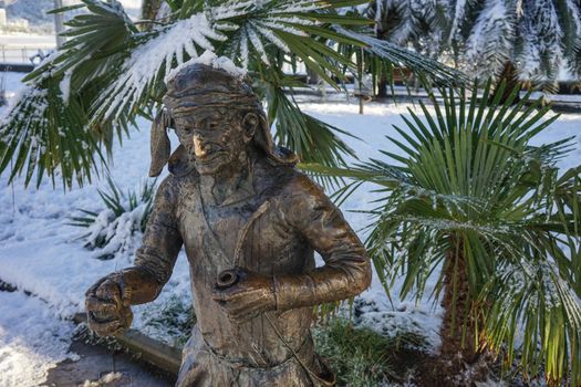 bronze sculpture standing on the quay of Muhajirs in Sukhum, Abkhazia