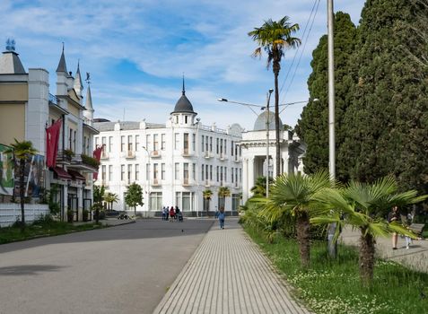 Sukhumi Abkhazia-April 28, 2014: urban landscape with white buildings and street.