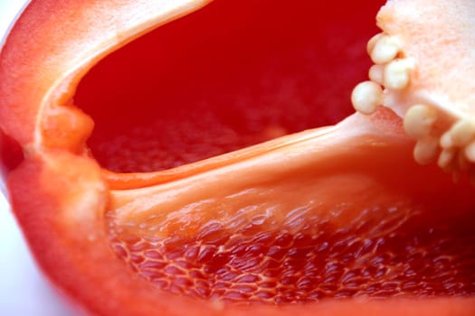 Ripe juicy bell peppers in a cut close-up.