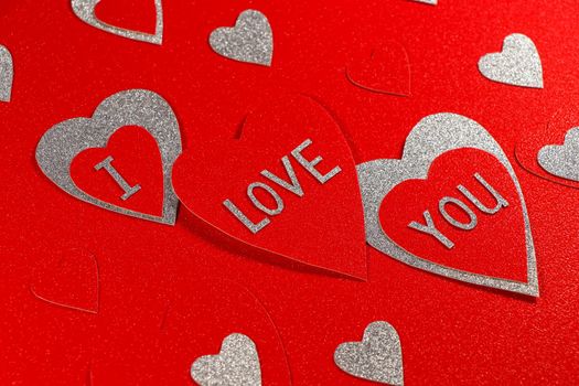 Saint Valentine's day I love you red and silver hearts abstract background design