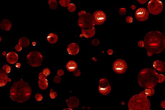 virus covid ball was mutation to evil dark and light face red color on black screen