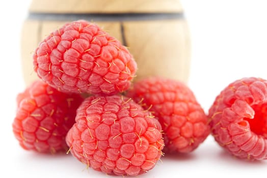 Pile of red ripe raspberry berries. Macro photo