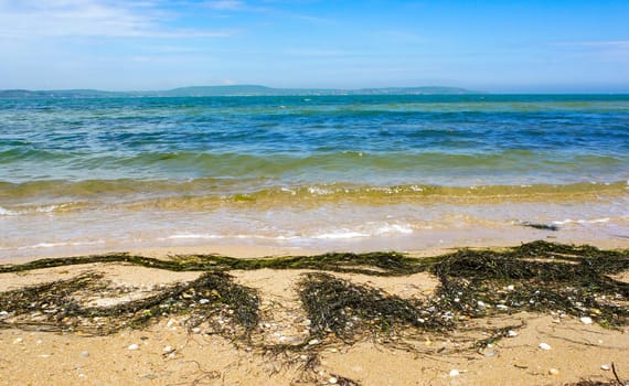 Seascape with the coastline of the Azov sea.