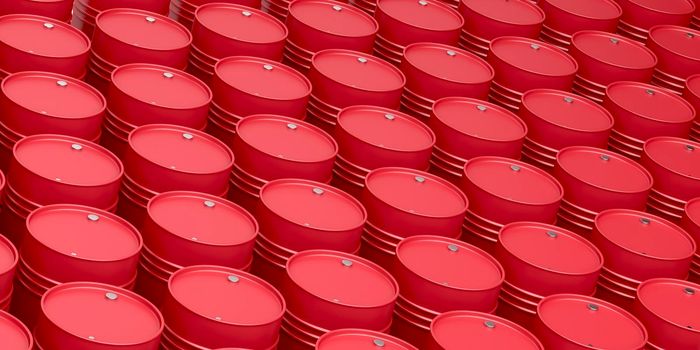 Many rows with red oil drums