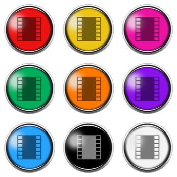 A Filmstrip sign button icon set isolated on white with clipping path 3d illustration