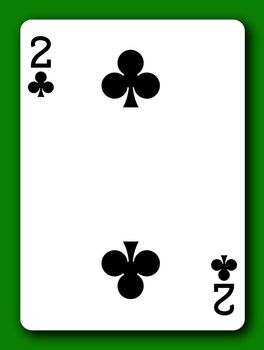 A Two of Clubs playing card with clipping path to remove background and shadow 2 Deuce 3d illustration