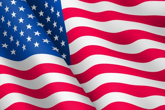 A United States of America waving flag 3d illustration wind ripple stars and stripes old glory