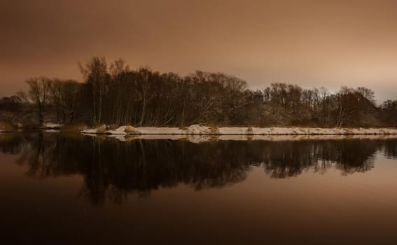 Night Pirita river at winter time.