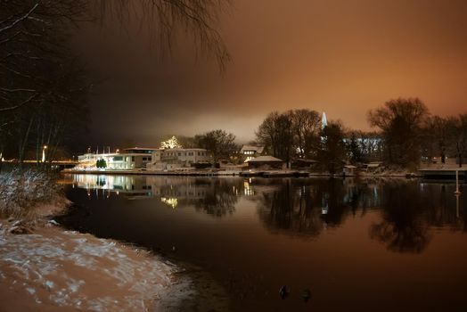 Night Pirita river at winter time.