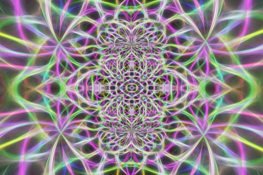 Abstract multicolored fractal neon kaleidoscope background.