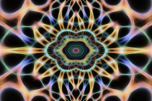Abstract multicolored fractal neon kaleidoscope background.