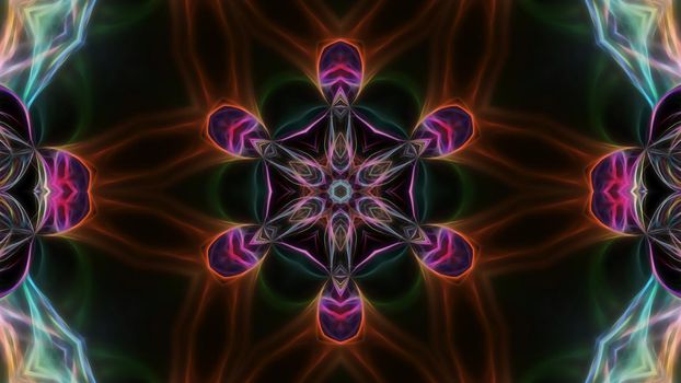 Abstract multicolored fractal neon kaleidoscope background.Design, art.