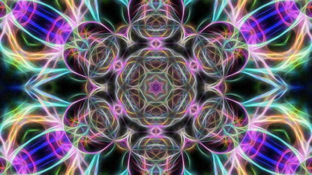 Abstract multicolored fractal neon kaleidoscope background