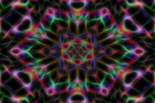 Abstract multicolored fractal neon kaleidoscope background.