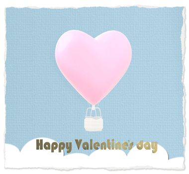 Love Valentine's card air heart balloon on blue pastel background. Valentines cute card. Gold text Happy Valentine's day, 3D illustration