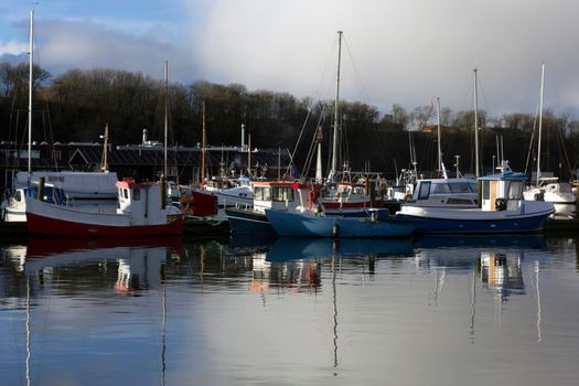 Sail boats anchored at the bay in Lemvig, Denmark