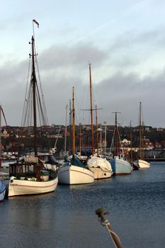 Sailing ships in the harbour of Lemvig, Denmark