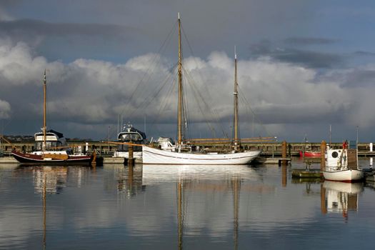 Ships docked at harbour in Lemvig, Denmark