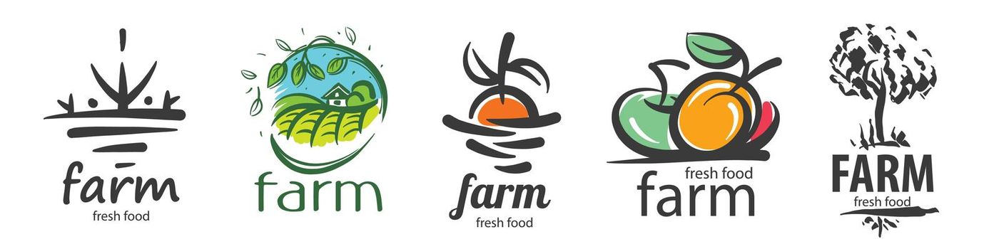 Vector set of logos for agriculture and farms.