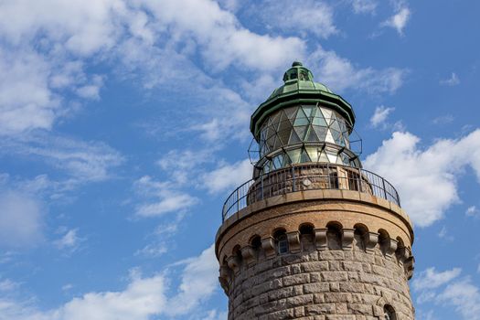 Bornholm, Denmark - August 10, 2020: Exterior view of Hammeren Lighthouse on Bornholm Island.
