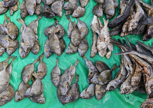 Dry fish .on food market at Ranohira, Madagascar, closeup detail