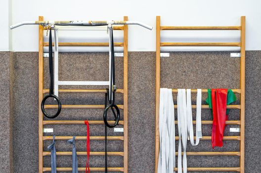 gymnastic equipment in the gym.