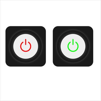 Set of 2 On Off slider style power buttons with black background, The Off buttons are enclosed in Red icon and the On buttons in green icon,