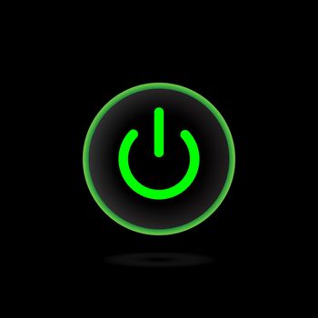 On Off Push style power red, green neon button, The On Off buttons are enclosed in green icon in black background,
