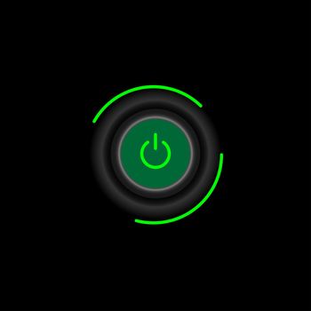 On Off Push style power neon buttons, The Off buttons are enclosed in green icon with Shadow, white and black background,