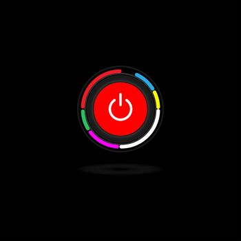 On Off Push style power neon buttons, The On Off buttons are enclosed in red icon in black background,
