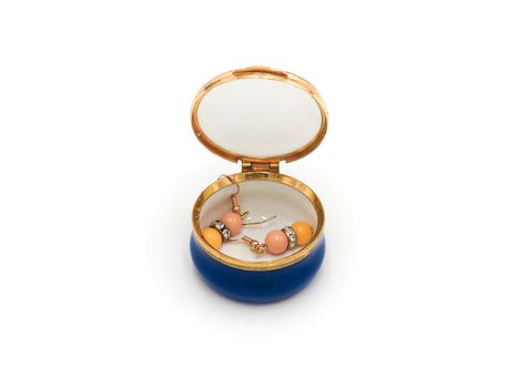 Rustic Vintage Round Jewelry Porcelain Decorative Floral Trinket Box in White Background