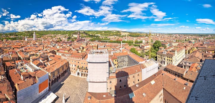 City of Verona aerial panoramic view from Lamberti tower, rooftops of old town, Veneto region of Italy

