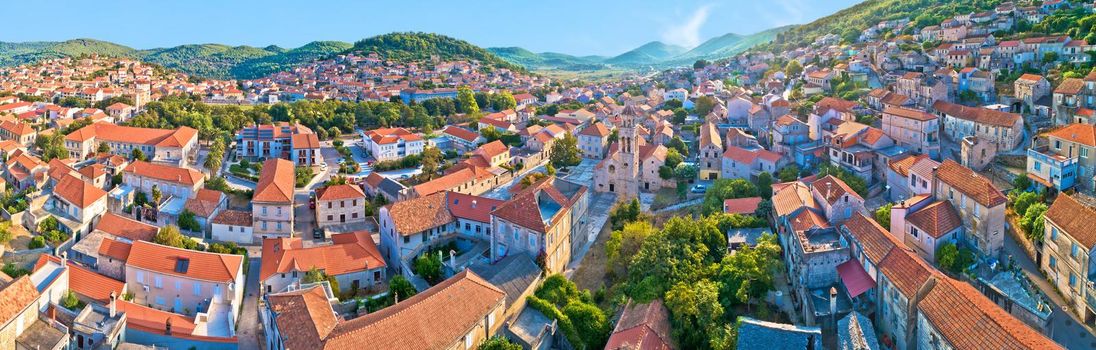 Blato on Korcula island. Historic town of Blato of Korcula aerial panoramic view, southern Dalmatia region of Croatia