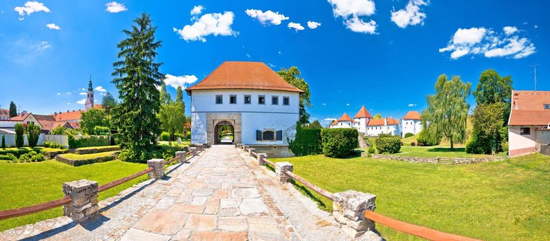 Varazdin. Historic town of Varazdin landmarks and green landscape panoramic view, northern Croatia
