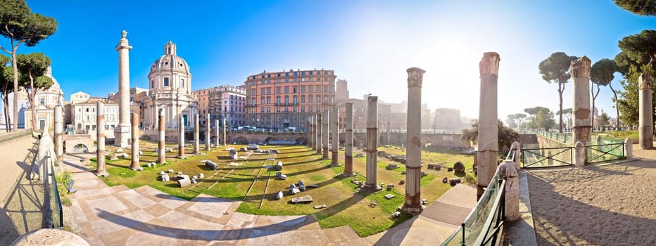 Rome. Ancient Trajans Forum square of Rome panoramic view, ruins of ancient eternal city, capital city of Italy
