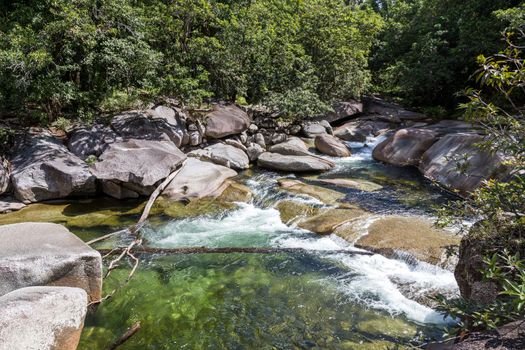 Babinda, Australia - May 4, 2015: Creek and pools at Babinda boulders in Queensland