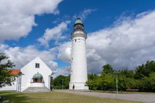 Store Heddinge, Denmark - July 21, 2020: Exterior view of Stevns Lighthouse at Stevns Klint.